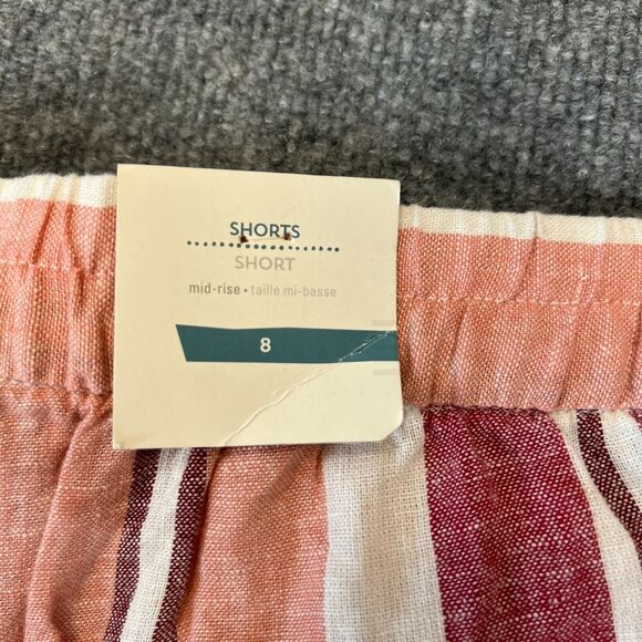 Old Navy Short Womens 8 Multi Linen Blend Drawstring Mid Rise Pockets Stripe - Picture 10 of 12